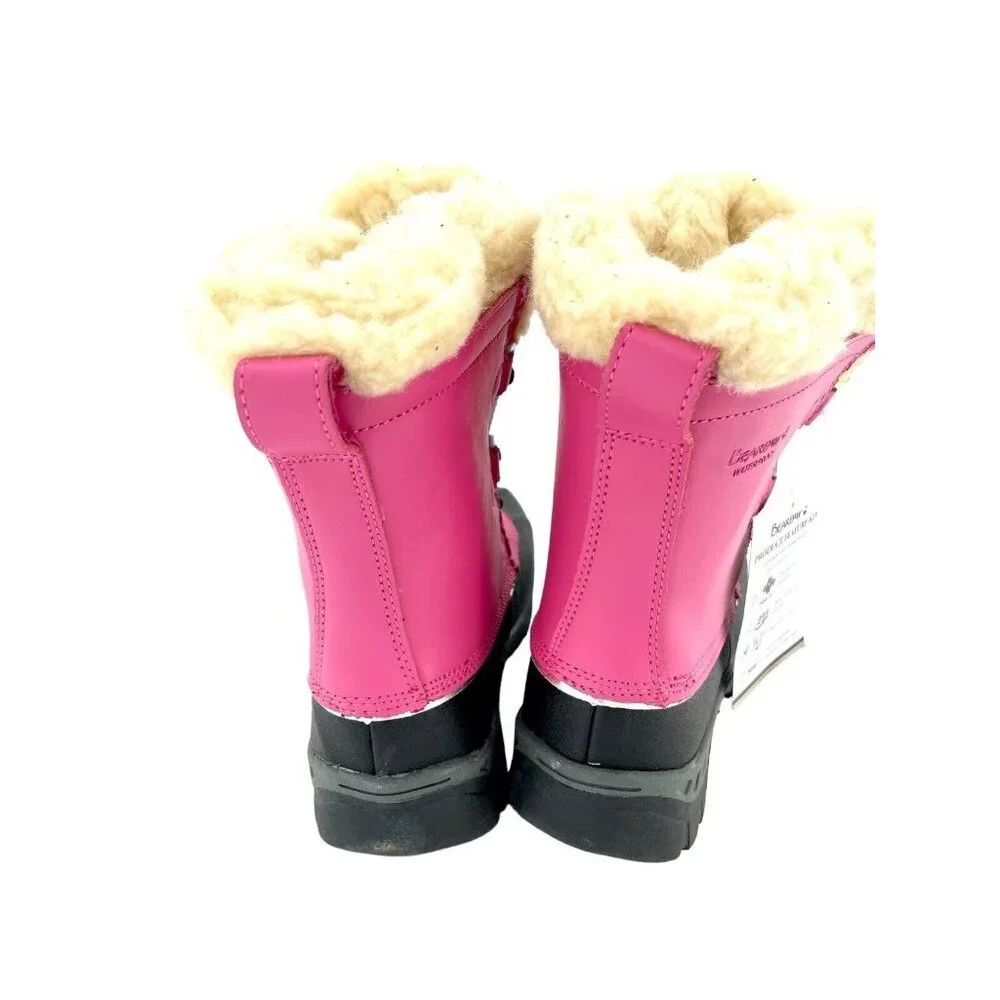 Bearpaw Kelly Boots Pink Leather Fur Lined Girls Toddler Youth SZ 2 New